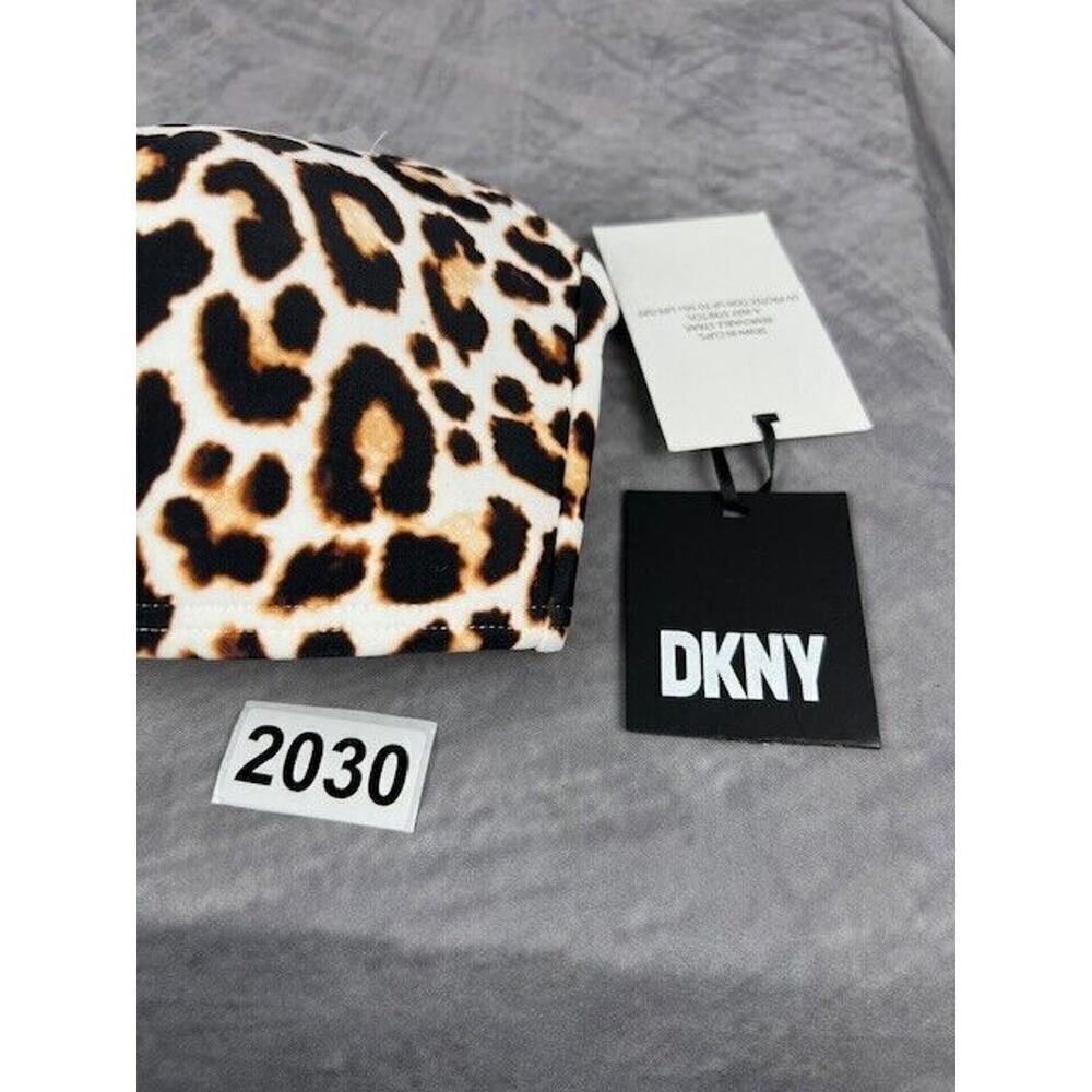 DKNY Women's Wild Thing Soft White Leopard-Print Bandeau Tie-Front Bikini Top, M - Picture 3 of 6